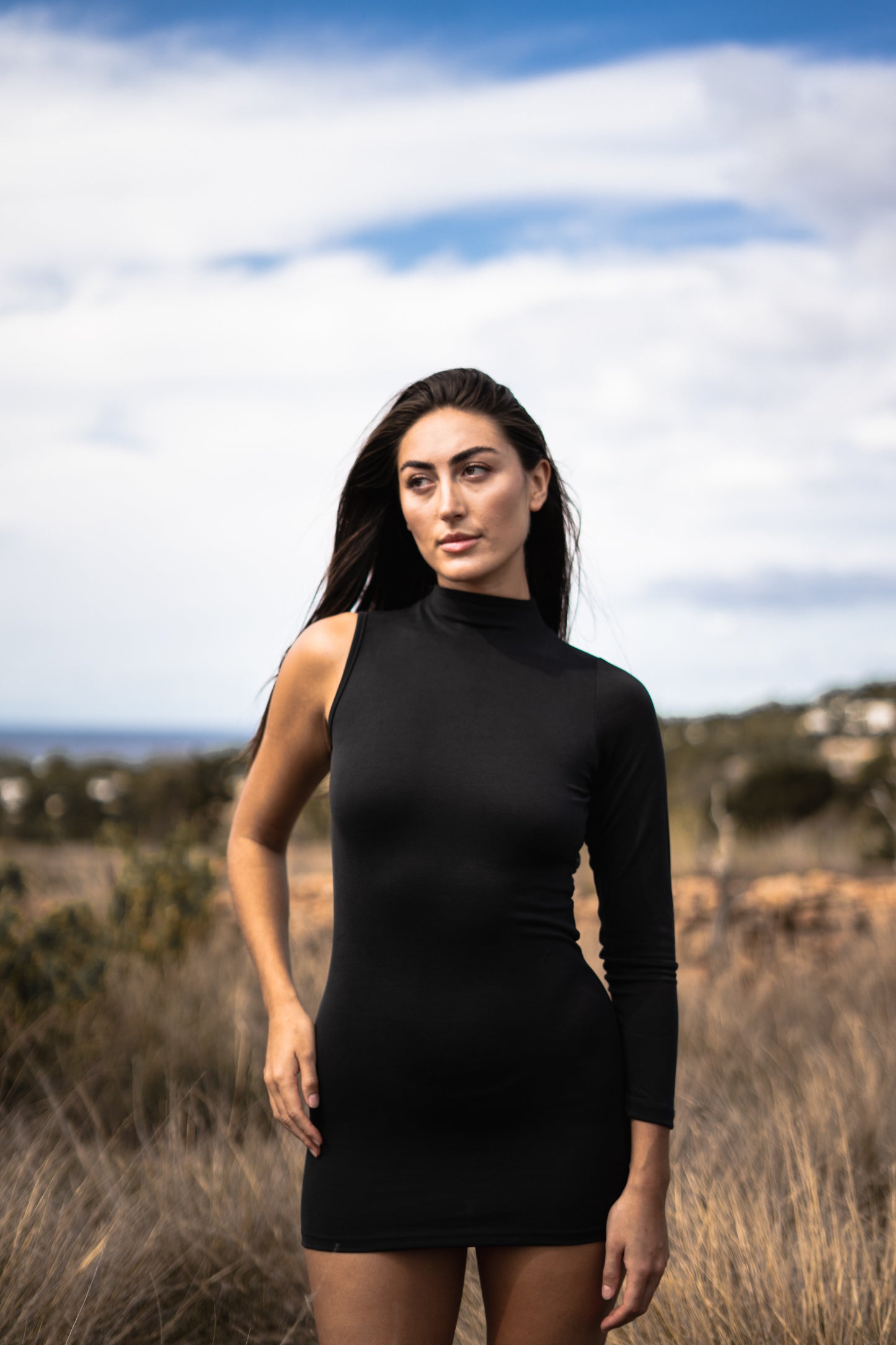 Eclipse Black Asymmetric Mini Dress - Modal