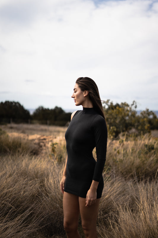 Eclipse Black Asymmetric Mini Dress - Modal