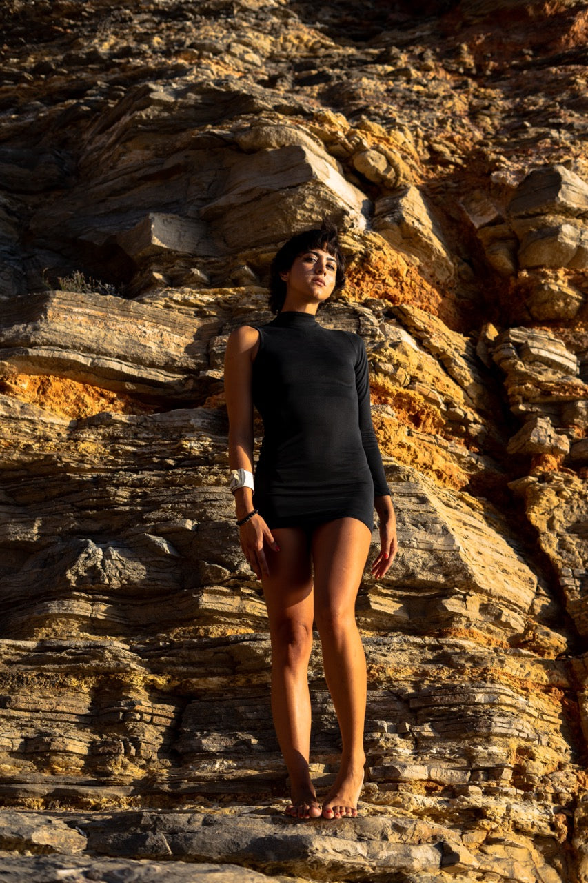 Eclipse Black Asymmetric Mini Dress - Modal